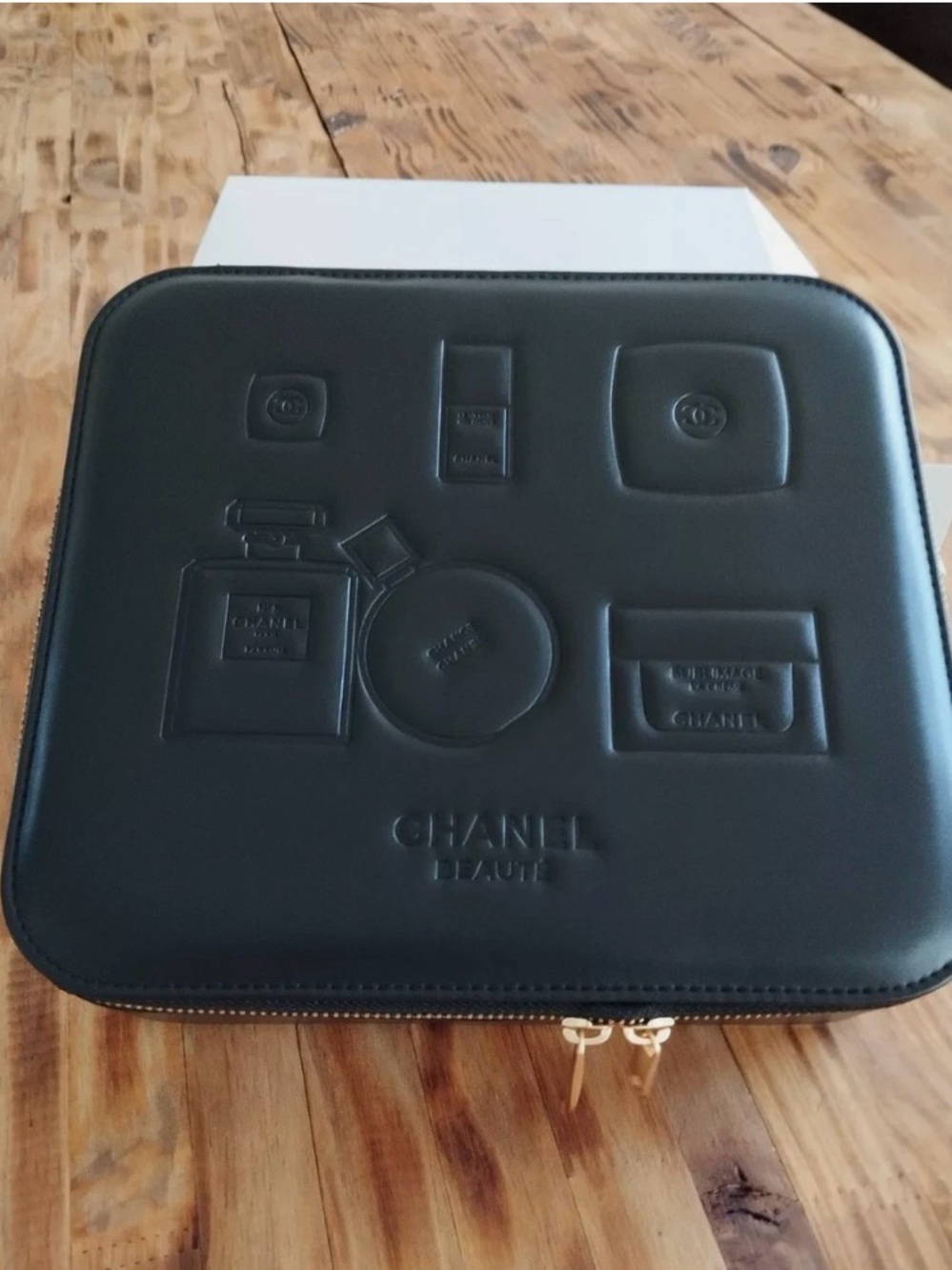 CHANEL Black Embossed  Travel Case Vanity